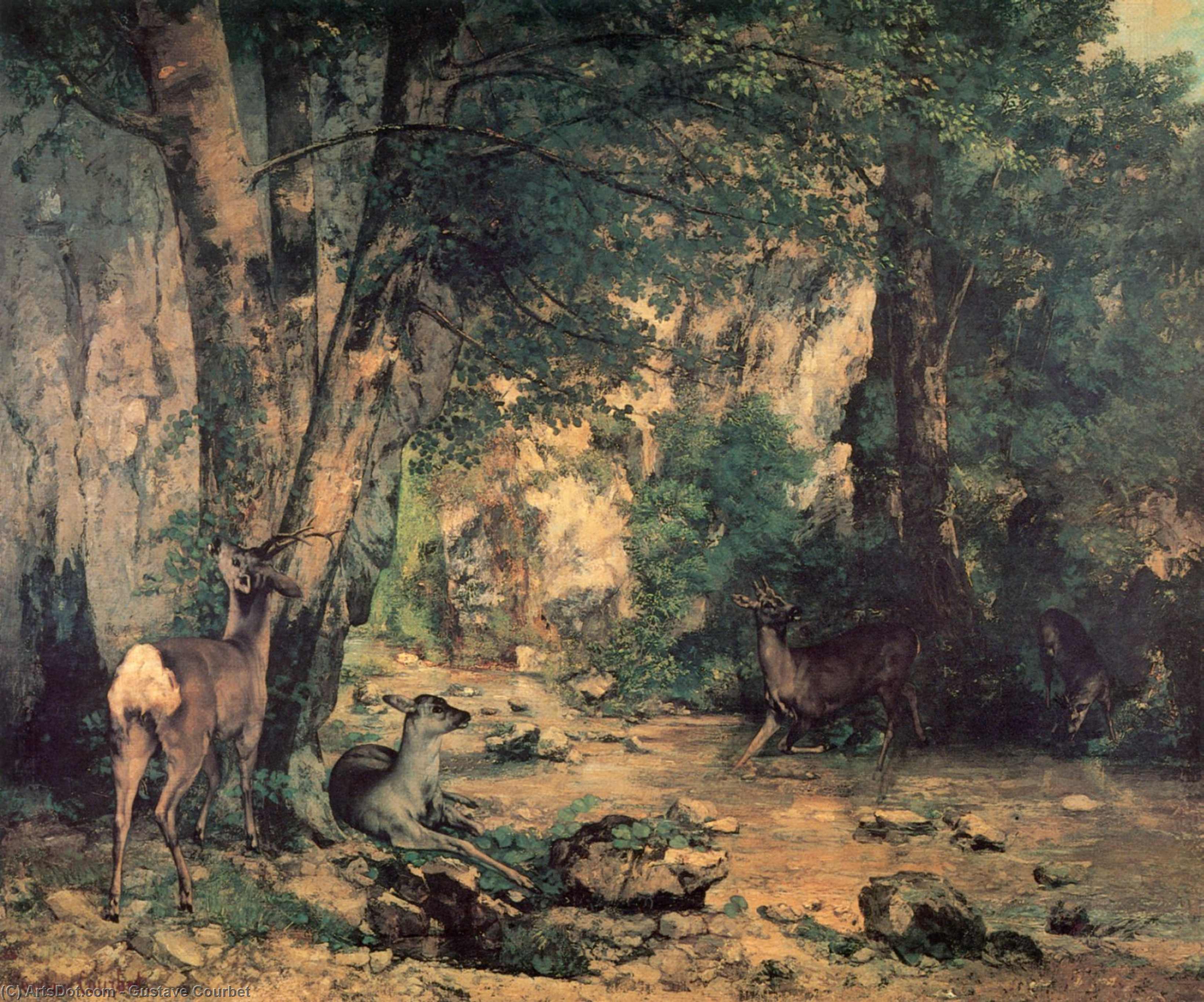 Wikioo.org - The Encyclopedia of Fine Arts - Painting, Artwork by Gustave Courbet - The River Plaisir Fontaine