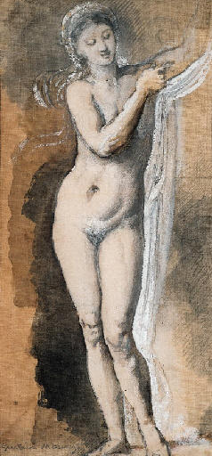 Wikioo.org - Die Enzyklopädie bildender Kunst - Malerei, Kunstwerk von Gustave Moreau - Frau nue ( tude avec drap )