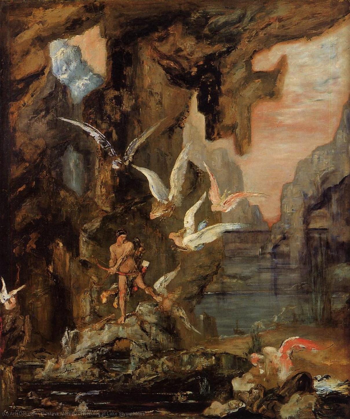 Wikoo.org - موسوعة الفنون الجميلة - اللوحة، العمل الفني Gustave Moreau - Hercules at Lake Stymphalos