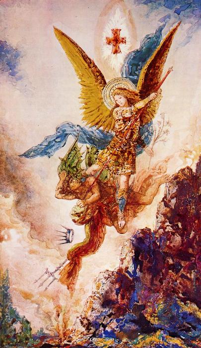 Wikioo.org - สารานุกรมวิจิตรศิลป์ - จิตรกรรม Gustave Moreau - Saint Michael Vanquishing Satan