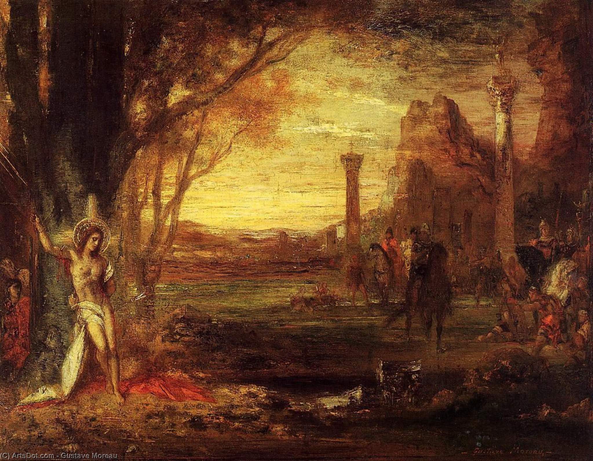 Wikioo.org – La Enciclopedia de las Bellas Artes - Pintura, Obras de arte de Gustave Moreau - santo Sebastián asícomo  su  Verdugos