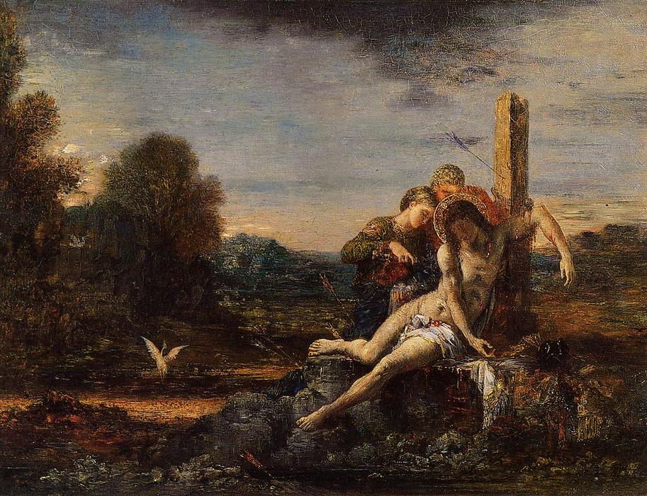 WikiOO.org - Enciklopedija dailės - Tapyba, meno kuriniai Gustave Moreau - Saint Sebastian being Tended by Saintly Women