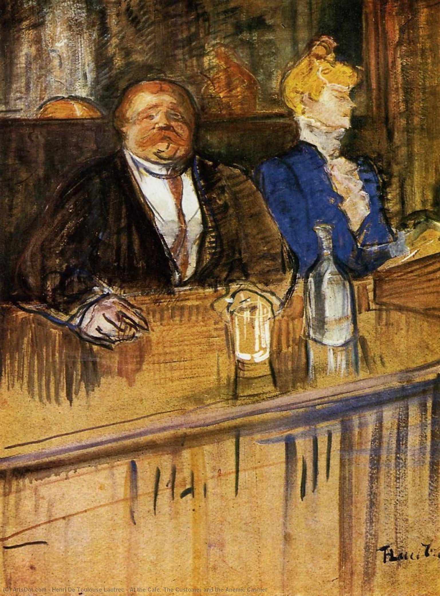 Wikioo.org - The Encyclopedia of Fine Arts - Painting, Artwork by Henri De Toulouse Lautrec - At the Cafe. The Customer and the Anemic Cashier