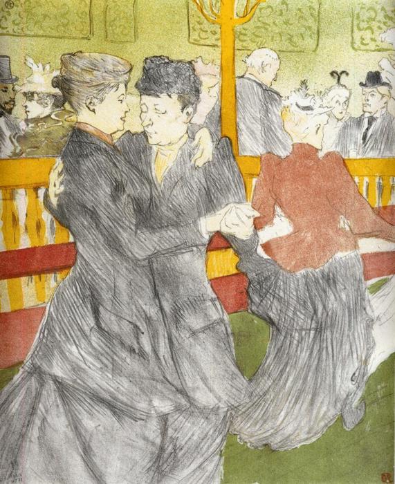 Wikoo.org - موسوعة الفنون الجميلة - اللوحة، العمل الفني Henri De Toulouse Lautrec - Dancing at the Moulin Rouge