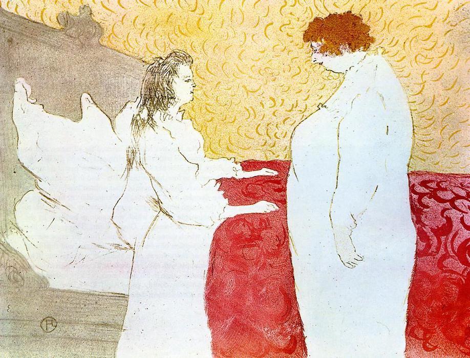 Wikioo.org - The Encyclopedia of Fine Arts - Painting, Artwork by Henri De Toulouse Lautrec - Elles. Woman in Bed, Profile, Getting Up