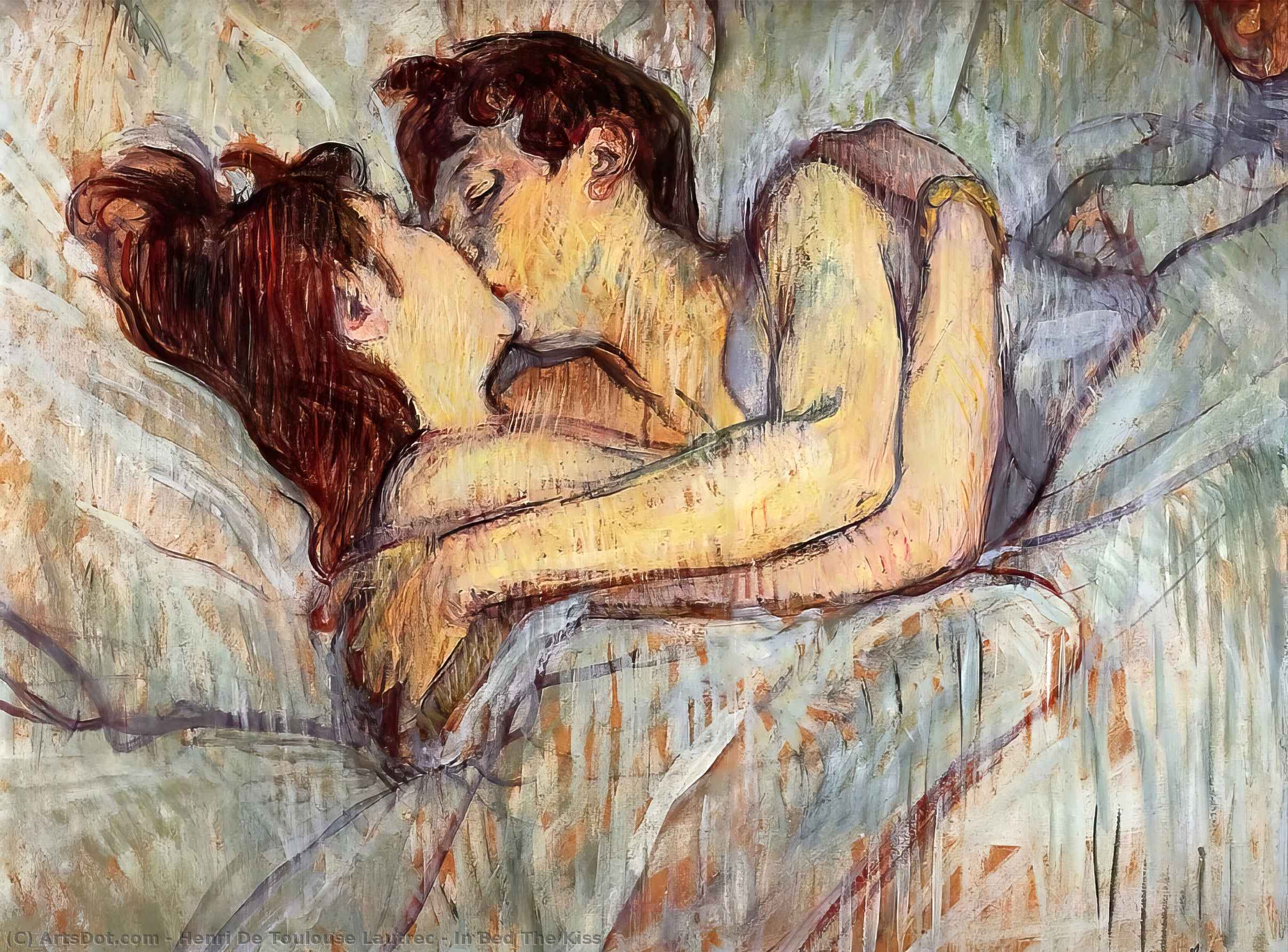 Wikioo.org - The Encyclopedia of Fine Arts - Painting, Artwork by Henri De Toulouse Lautrec - In Bed The Kiss