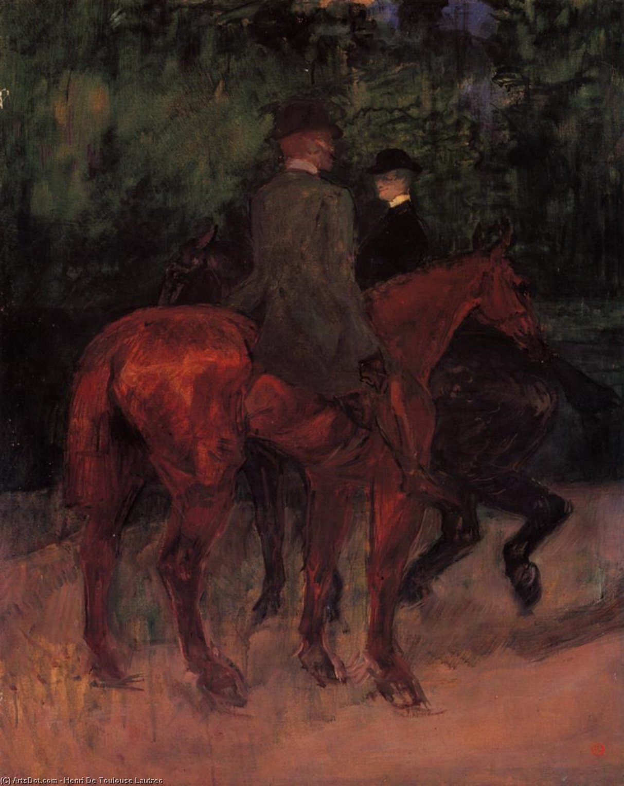Wikioo.org - The Encyclopedia of Fine Arts - Painting, Artwork by Henri De Toulouse Lautrec - Man and Woman Riding through the Woods