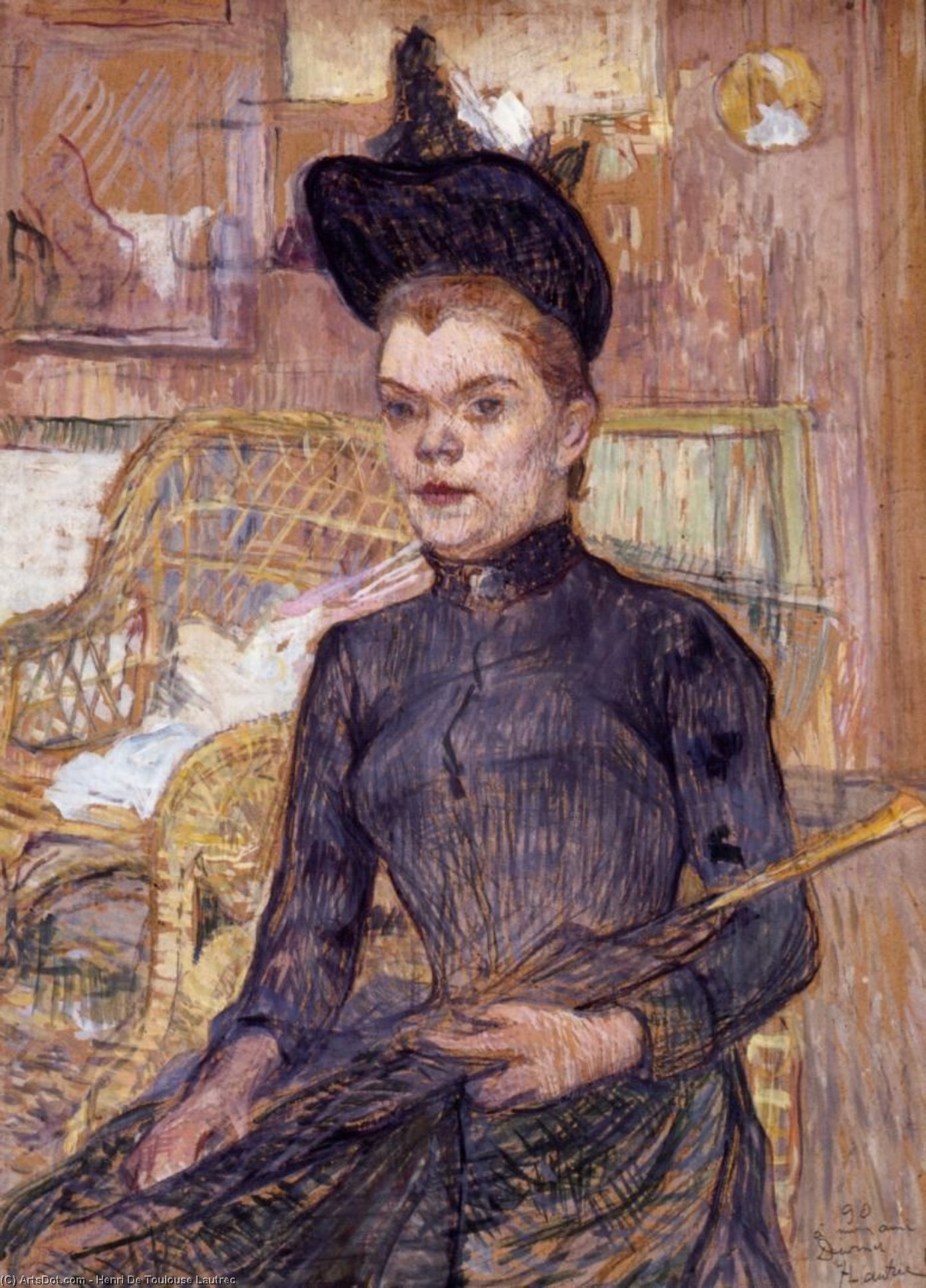 Wikioo.org - The Encyclopedia of Fine Arts - Painting, Artwork by Henri De Toulouse Lautrec - Woman in a Black Hat, Berthe la Sourde