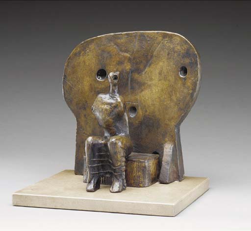 WikiOO.org - Encyclopedia of Fine Arts - Maalaus, taideteos Henry Moore - Armless Seated Figure against Round Wall