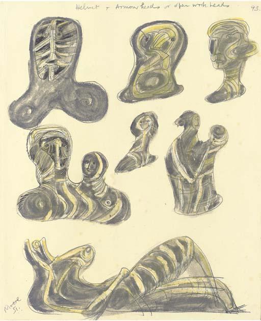 WikiOO.org - Encyclopedia of Fine Arts - Maalaus, taideteos Henry Moore - Drawing for Openwork Metal Sculpture