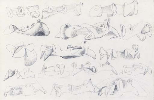 Wikioo.org - The Encyclopedia of Fine Arts - Painting, Artwork by Henry Moore - Drawing for Sculpture; Reclining figures