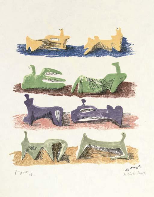 Wikoo.org - موسوعة الفنون الجميلة - اللوحة، العمل الفني Henry Moore - Eight Reclining Figures 2