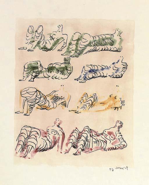 WikiOO.org - Enciklopedija dailės - Tapyba, meno kuriniai Henry Moore - Eight Reclining Figures II