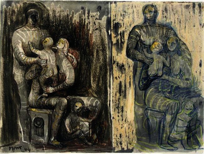 Wikioo.org - สารานุกรมวิจิตรศิลป์ - จิตรกรรม Henry Moore - FAMILY GROUP 4