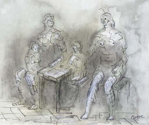 Wikioo.org - The Encyclopedia of Fine Arts - Painting, Artwork by Henry Moore - Family Group 5