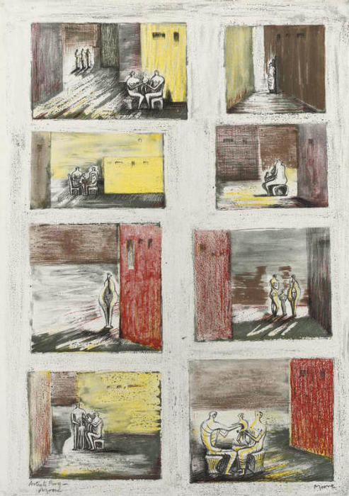 Wikioo.org - Die Enzyklopädie bildender Kunst - Malerei, Kunstwerk von Henry Moore - figuren in einstellungen
