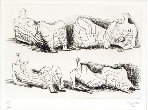 Wikioo.org - สารานุกรมวิจิตรศิลป์ - จิตรกรรม Henry Moore - Four Draped Reclining Figures