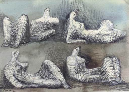 Wikioo.org - Bách khoa toàn thư về mỹ thuật - Vẽ tranh, Tác phẩm nghệ thuật Henry Moore - Four reclining figures 2