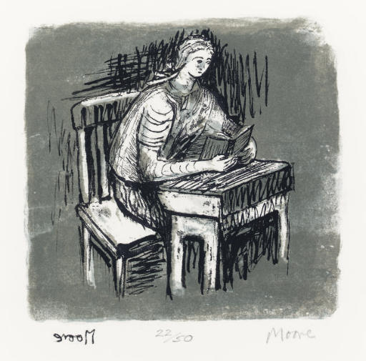 Wikioo.org - The Encyclopedia of Fine Arts - Painting, Artwork by Henry Moore - Girl Seated at Desk V; and Seated Figure