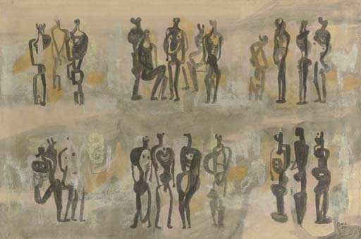Wikioo.org - Bách khoa toàn thư về mỹ thuật - Vẽ tranh, Tác phẩm nghệ thuật Henry Moore - Group of Figures