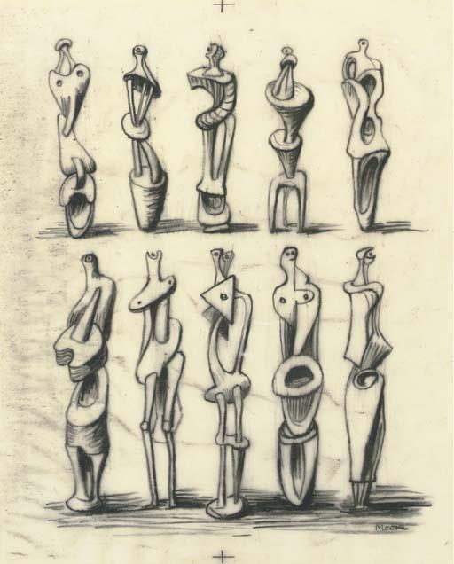 Wikioo.org - The Encyclopedia of Fine Arts - Painting, Artwork by Henry Moore - Ideas for Metal Standing Figures