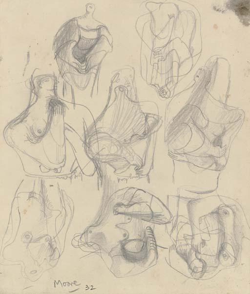 WikiOO.org - Encyclopedia of Fine Arts - Maalaus, taideteos Henry Moore - Ideas for Sculpture; Transformation Drawing