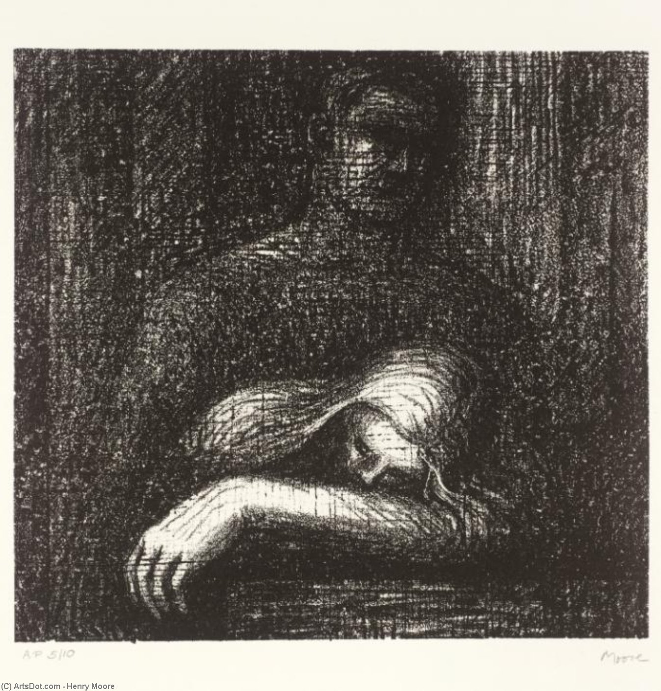 Wikioo.org – La Enciclopedia de las Bellas Artes - Pintura, Obras de arte de Henry Moore - Canción de cuna para dormir Cabeza
