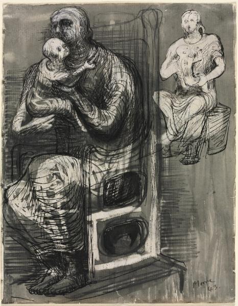 WikiOO.org - Encyclopedia of Fine Arts - Målning, konstverk Henry Moore - Madonna and Child 2