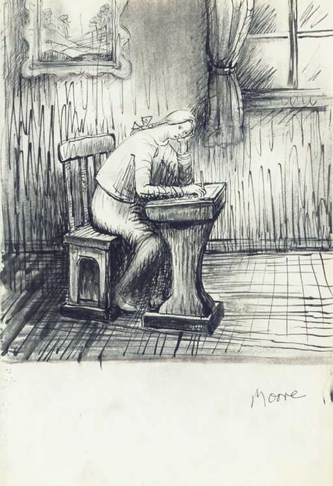 WikiOO.org - Encyclopedia of Fine Arts - Lukisan, Artwork Henry Moore - Mary doing Homework
