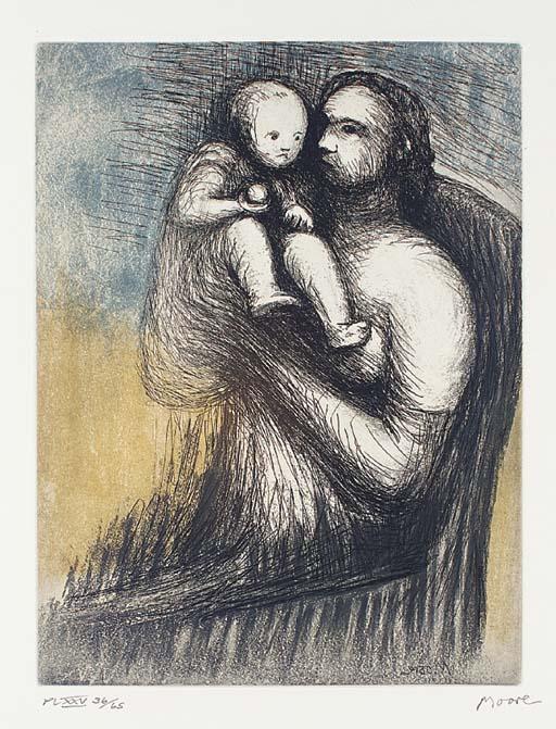 WikiOO.org - Encyclopedia of Fine Arts - Målning, konstverk Henry Moore - Mother and Child 3