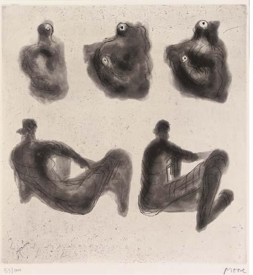Wikioo.org – La Enciclopedia de las Bellas Artes - Pintura, Obras de arte de Henry Moore - la madre y el niño y reclinando figuras