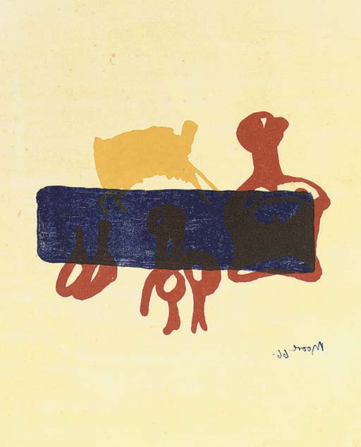 Wikioo.org - The Encyclopedia of Fine Arts - Painting, Artwork by Henry Moore - Motif in Red Blue and Yellow