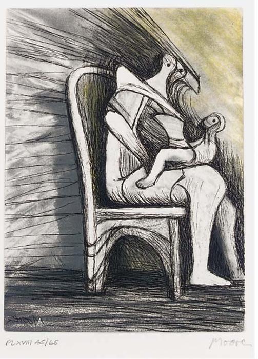 Wikioo.org – L'Enciclopedia delle Belle Arti - Pittura, Opere di Henry Moore - XVIII Piatto da  madre  e le  bambino