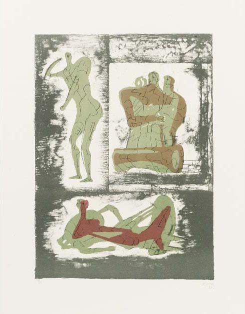 WikiOO.org - Encyclopedia of Fine Arts - Målning, konstverk Henry Moore - Reclining Figure ^ Standing Figure ^ Family Group