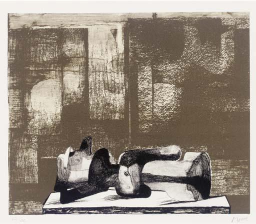 Wikioo.org – L'Enciclopedia delle Belle Arti - Pittura, Opere di Henry Moore - reclinabili figura -   architettonico  sullo sfondo  dispositivo di venipunzione