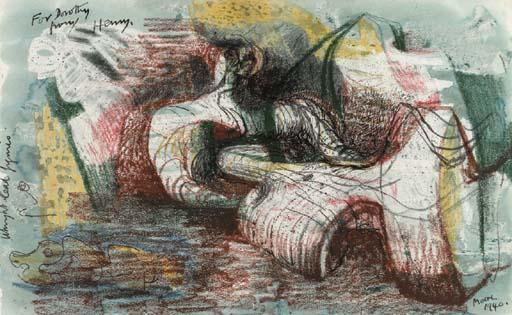Wikoo.org - موسوعة الفنون الجميلة - اللوحة، العمل الفني Henry Moore - Reclining Figure 8
