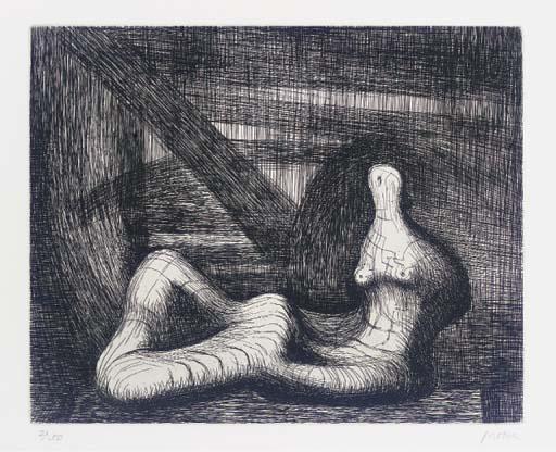 Wikioo.org - สารานุกรมวิจิตรศิลป์ - จิตรกรรม Henry Moore - Reclining Figure Piranesi Background III