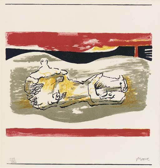 WikiOO.org - Encyclopedia of Fine Arts - Maleri, Artwork Henry Moore - Reclining figure with red Stripes
