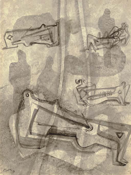 Wikioo.org – La Enciclopedia de las Bellas Artes - Pintura, Obras de arte de Henry Moore - reclinando figuras