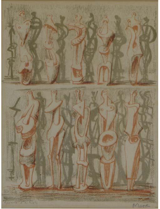 Wikioo.org – La Enciclopedia de las Bellas Artes - Pintura, Obras de arte de Henry Moore - rojo y azul de pie figuras