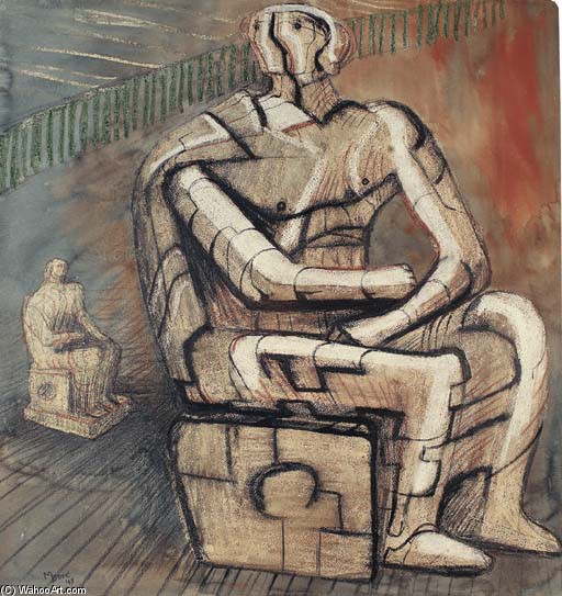 Wikioo.org – La Enciclopedia de las Bellas Artes - Pintura, Obras de arte de Henry Moore - Figura asentada 1