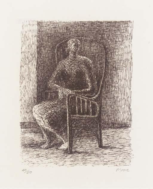 Wikioo.org - สารานุกรมวิจิตรศิลป์ - จิตรกรรม Henry Moore - Seated Figure V Wickerwork Chair