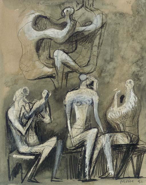 Wikioo.org - The Encyclopedia of Fine Arts - Painting, Artwork by Henry Moore - Seated Figures 1
