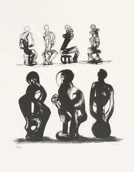 Wikioo.org - Bách khoa toàn thư về mỹ thuật - Vẽ tranh, Tác phẩm nghệ thuật Henry Moore - Seated Figures and Ideas for Sculpture 1