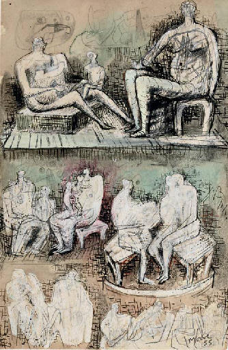 WikiOO.org - Encyclopedia of Fine Arts - Lukisan, Artwork Henry Moore - Seated Figures