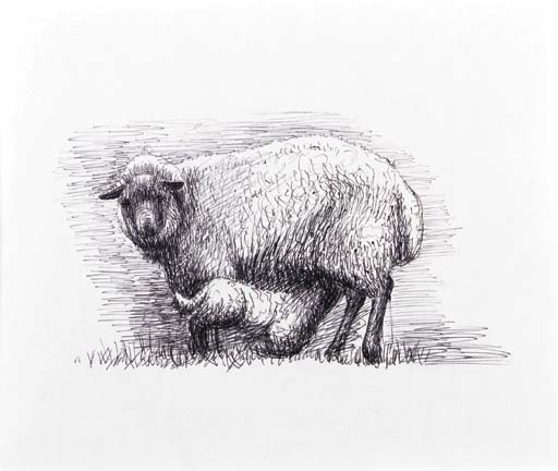 Wikioo.org - Encyklopedia Sztuk Pięknych - Malarstwo, Grafika Henry Moore - Sheep with Lamb III