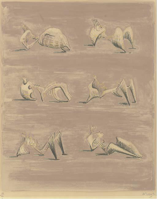 Wikioo.org - สารานุกรมวิจิตรศิลป์ - จิตรกรรม Henry Moore - Six Reclining Figures 3