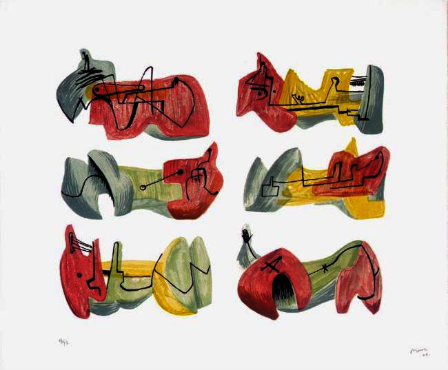 Wikioo.org - Die Enzyklopädie bildender Kunst - Malerei, Kunstwerk von Henry Moore - sechs liegend figuren 6