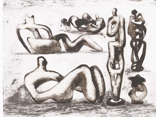 Wikioo.org - สารานุกรมวิจิตรศิลป์ - จิตรกรรม Henry Moore - Six Sculpture Ideas