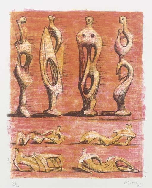 WikiOO.org - Encyclopedia of Fine Arts - Schilderen, Artwork Henry Moore - Standing and Reclining Figures